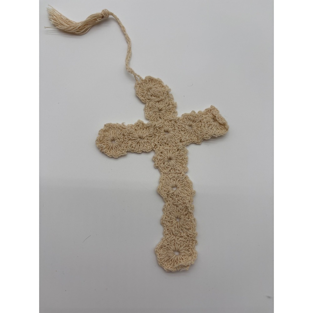 Unbranded Crochet Cross Bookmark Unisex OS Beige Excellent Floral Lace Tassel